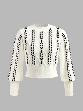 Commense Contrast Binding Cinched Sweater - L
